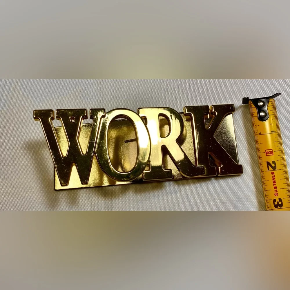 Solid metal “WORK” Sign Golden Tone Clip Souvenir Gift fun